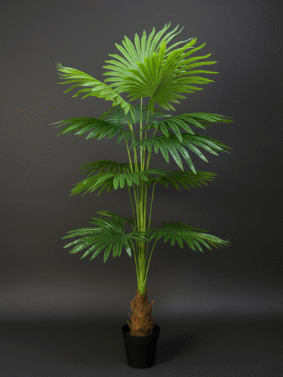 Artificial Mesh Fan Palm Plant 160cm Green – 11 Leaves with Cement Pot