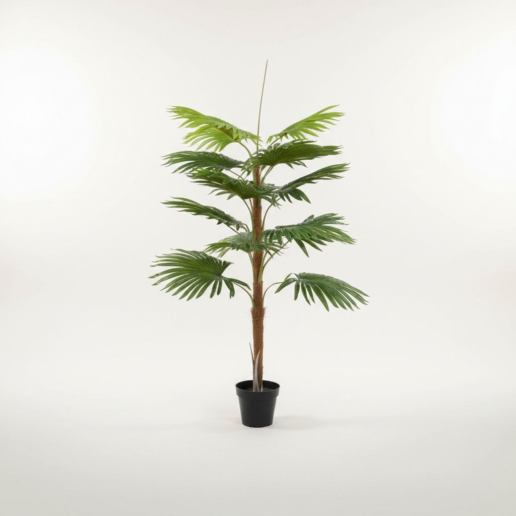 7 Artificial Fan Palm 130cm Green – 12 Leaves with Cement Pot, No Mesh - Image 1