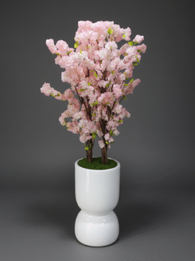 Chic Tumbler Vase with 2pcs Cherry Blossom Combo 185cm Tall – Artificial Flower Arrangement for Stylish Décor
