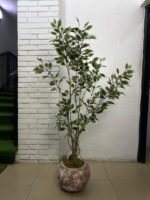 Artificial Ficus Tree 155cm–170cm in Rustic Round Ball Fiberglass Vase | Indoor Plant Nigeria