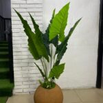 Artificial Cocoyam Plant 135cm–150cm in Rustic Round Ball Fiberglass Vase | Indoor Décor Nigeria