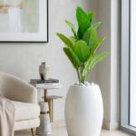 Artificial Mini Plants in Fiberglass Vase 95cm with White Pebble Stones | Modern Indoor Décor Nigeria