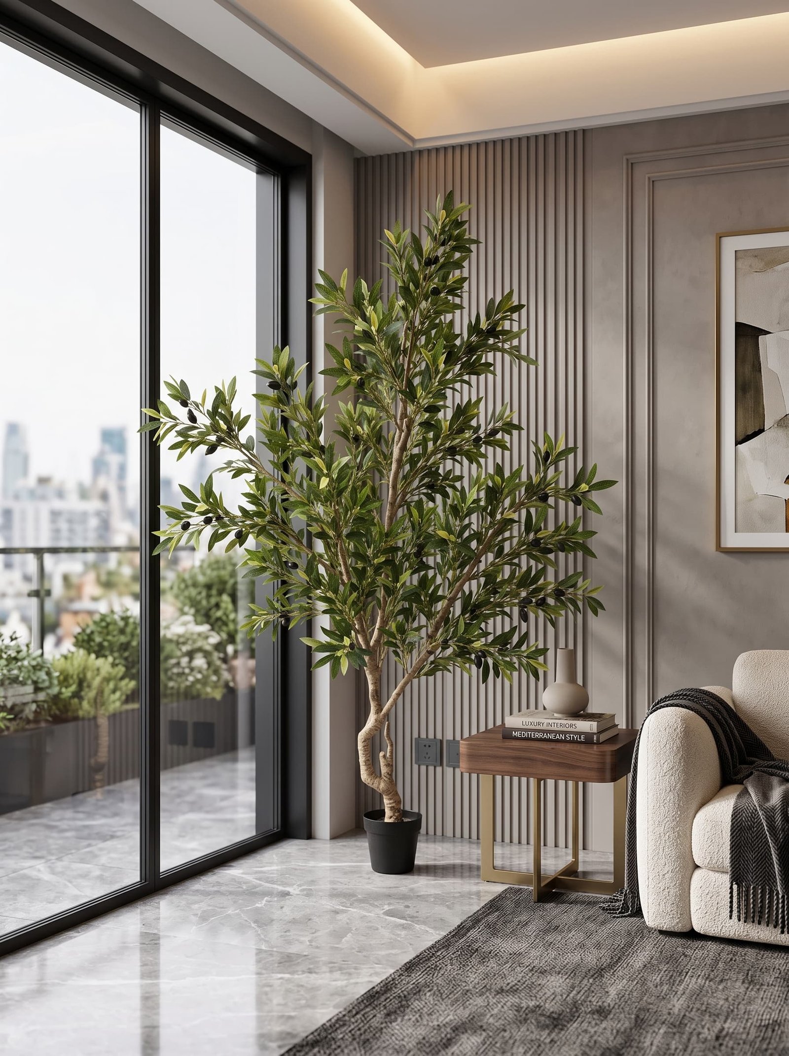 Place_artificial_plant_in_living…_2K_20260914160204.jpg Artificial Olive Tree 220cm | Elegant Decorative Indoor Tree Nigeria - Image 1